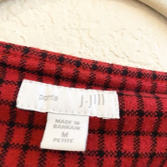 J.JILL Ponte Knit Red Black Check Long Sleeve Tunic Knit Top - Size M Holiday‎ - Picture 4 of 12